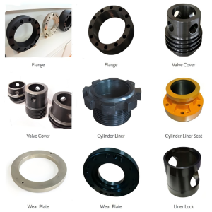 Mud pump flange and cylinder parts for oilfield drilling pumps