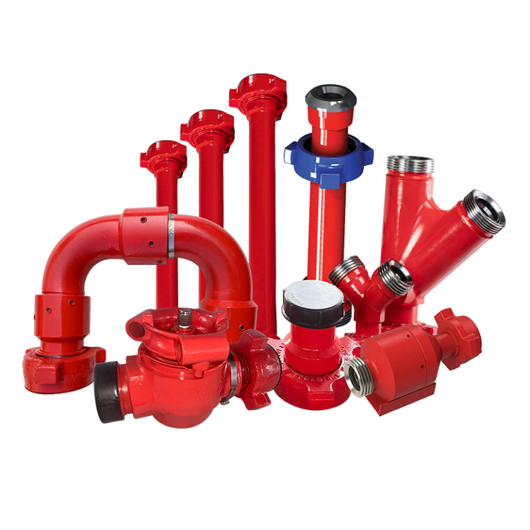 High pressure flowline equipment package including hammer unions, swivel joints, pup joints, plug valves, check valves and integral fittings for oilfield pressure pumping