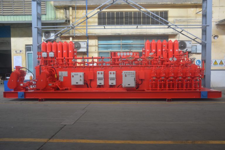 API 16D BOP Control Unit with accumulator bottles, hydraulic pumps, remote control panel and hose bundle for land rigs, offshore platforms and workover units.