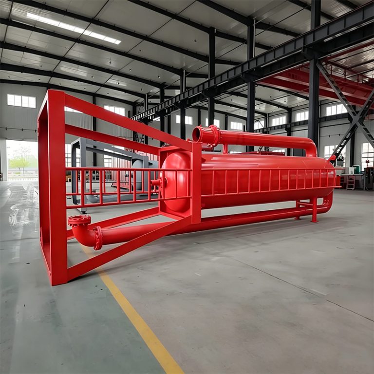Drilling Mud Gas Separator connected to a choke manifold, gas vent line and mud return system for land, offshore, workover and well control operations.